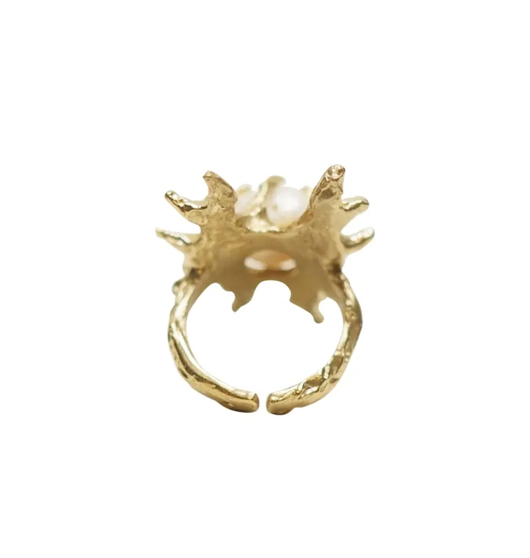 Wos Pearl-Claw Wings ring messing perle justerbar