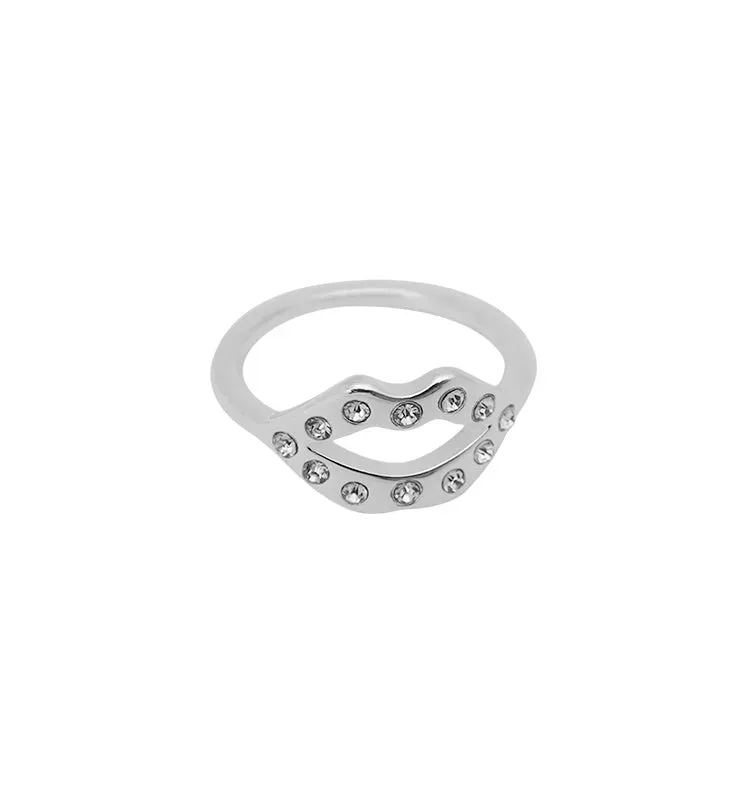 Wos Up Your love ring sølv stål munn strass