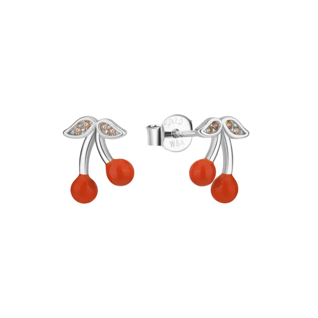 Wioga Cherry studs øredobber sølv oransje emalje