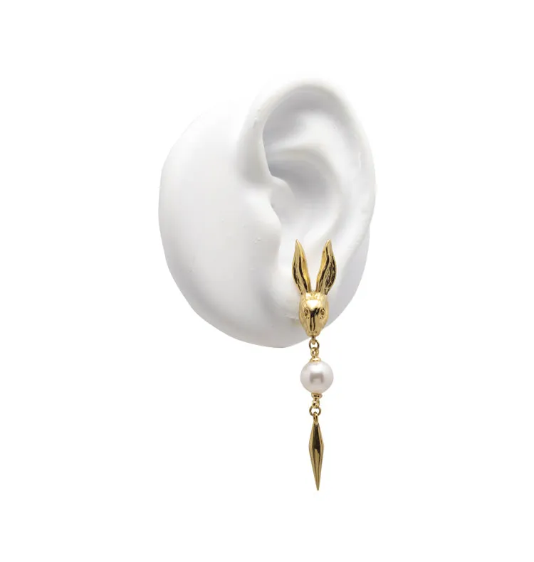 Wos Rabbit øredobber gull perle 6 cm
