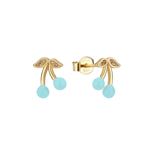 Wioga Cherry studs lyseblå forgylt 1,2 cm