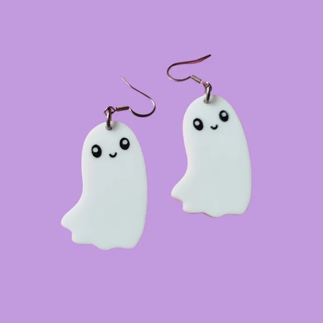 MiniKitty Happy Ghost øredobber gull akryl halloween